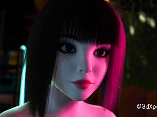 Nexus 3 Neon Dreams. Extreme Deepthroat. Cyberpunk Sex with Busty Brunette