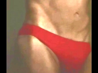 Stretching on Stool in Red Briefs - v.1 Close View