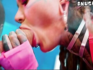 Petite Goth GF takes a hard BWC anal with big cock and sloppy head