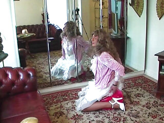 Dildo Ride In Silk Skirt & Nylon Stockings