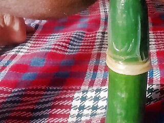 Only cucumber inside my anus with condom