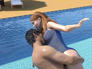 Stepbrother Fucks Wife in Pool - John Presses Face on Jennifer's Big Tits While Diving