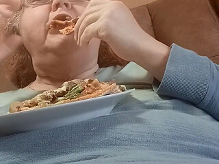 Naughty me gobbling up pizza