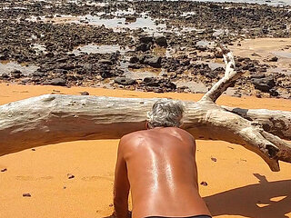 Ladysilva femboy on the beach showing off her panty ass