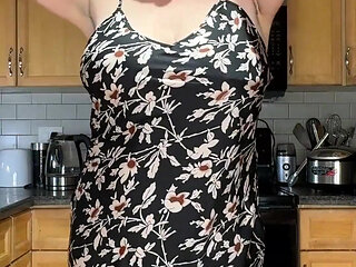 Baking Housewife Rides Cock in Kitchen, Creampied in Office Chair