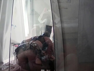 Perfect Blowjob in the Mirror with Cum in Mouth from a MILF with a Perfect Body