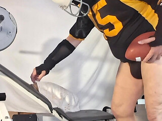 Football jock takes it after practice