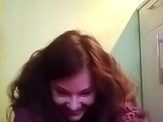 Horny wife shows off her shaved and gaping pussy during a wild pussy show