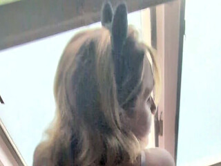 Blonde pussy cat fucked in window for neighbors to hear