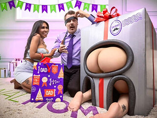 Stepdad Gets Wild Gift - Wife and Stepdaughter Share Ass and Buttplugs for All-Day Fucking