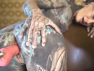 Tattooed Teen investigating fuck machine with her buttfuck - fuck machine, gapes, ejaculation, anal ,goth, punk,alt