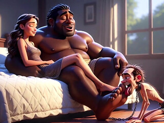 Submissive Man Grovels and Licks His Dominant Wife's Feet