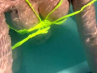 Artemisia Love Swimming in the Pool Flashing Her Big Juicy Boobs and Smoking a Cigarette