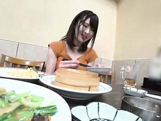 Wifely Japanese cowgirl gives a deepthroat blowjob in mesh lingerie