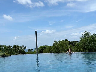 Teasing at the Pool in Micro Bikini, Swimming