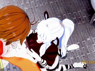 Furry hentai featuring zebra and fox in a wild yiff scene