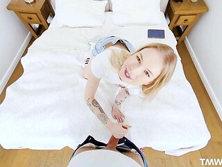 Tattooed blonde hottie Mimi Cica is getting fucked by a long boner