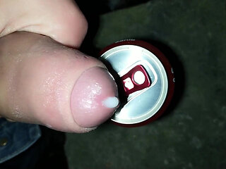 Sweetening Friend's Energy Drink with Cum - Outdoor Cumshot Into Can