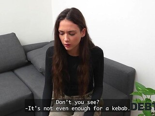 Amateur brunette babe pays off debts with a deepthroat and hardcore fuck