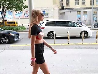 Sultry Shan Flashes in Red Lingerie Outdoors