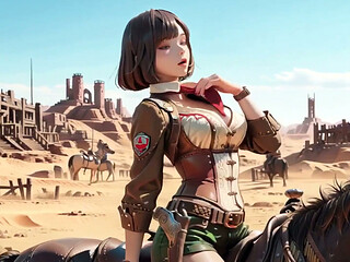 Wild Western Rider! Leather Allure Under the Desert Heat.