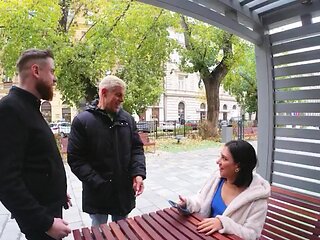 Two guys and a girl in an intense anal threesome scene