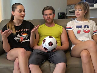 Hot Teen Threesome - River & Derek Play Strip Soccer Poolside