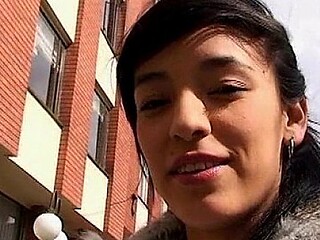 Latina amateur with perky tits gets a three-way fuck