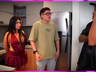 Nerd cuckold watches as his beautiful wife pays her debt with her pussy