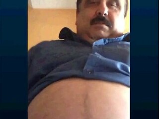 Fat Turkish Grandpa Strokes His Cock