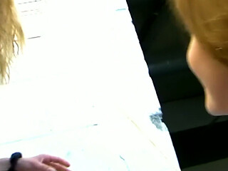 Ass Licking in the Car Garage - Blonde Mechanic Bends the Redhead Over the Hood