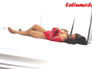 Sexy chubby model posing in red lingerie. Subscribe to see her fucking