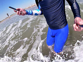 Men and Women on the Beach Get Horny Seeing My Cock in Wet Spandex
