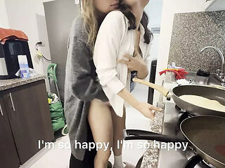 Steamy Stepsister Affair - Lesbian Breakfast Fuck in Kitchen with Scarlettandc