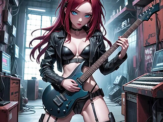 Sexy Anime Redhead Plays Metal Guitar AI Music Video