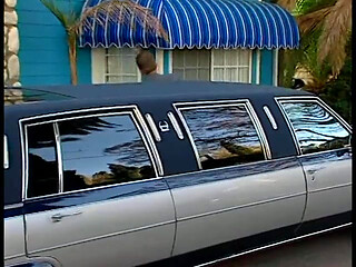 Cute guy gets action from hot blonde in limo