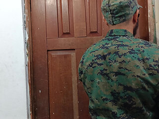 A doctor sensually gropes a soldier in the doctor's office during a consultation.