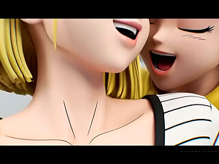 Bulma x Android 18 Lesbian kissing (Dragon Ball Z/AI generated)