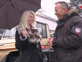 German blonde milf persuaded to have sex on the street