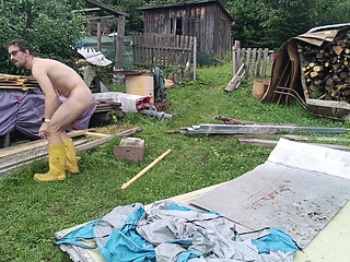 Naked in the Garden: Dirty Handjob in the Pool