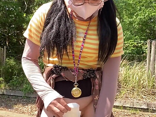 No. 221 Taking a Walk with My Pee and Pad off, Exposing My Pussy
