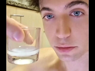 Twink Drinks His Own Cum