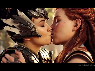 Aloy x Talanah lesbian kissing (Horizon Zero Dawn/AI generated)