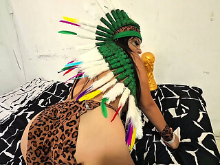 Extremely wild sexy tribal girl wearing traditional loincloth and giant feather crown gets dirty and fucked hard by Colombian studs in an insane hot sexual encounter after World Cup Part 1