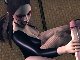Halloween 3D Hentai - Alluring Black Cat Cosplay Girl, Handjob, Sloppy Blowjob, and Deepthroat Cumshot