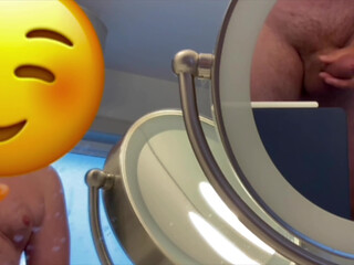 Pre-shower and shower wank with cum