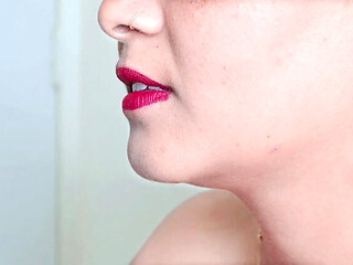 Desi Bhabhi Sloppy Condom Blowjob  Red Lipstick Cum in Condom Closeup