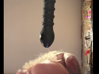4K Carlie Vixen Home Alone Red Dress Striptease & Black Dildo Fuck Machine Orgasms