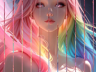 Rainbow Cosmic Beauty with Glowing Pink Eyes Fantasy Portrait Ai Art Slideshow