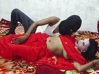 Bhabhi in a red saree getting down with cowgirl and doggy style